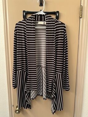 Striped Open-Front Cardigan in Brown and White
